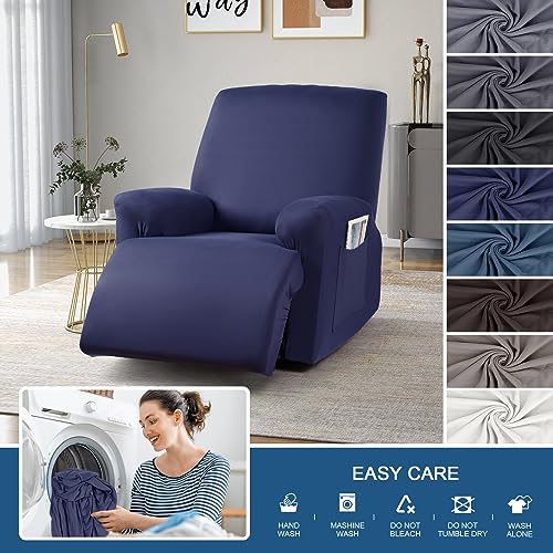 Image of TAOCOCO Stretch Recliner Chair Covers 3-Pieces Solid Furniture Covers Recliner Cover for Reclining Chair Slipcovers Feature Fitted Soft Washable Recliner Sofa Covers (1 Seat, Dark Blue)