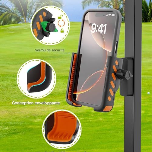 Fixation magnétique de téléphone pour golf et moto à libération rapide