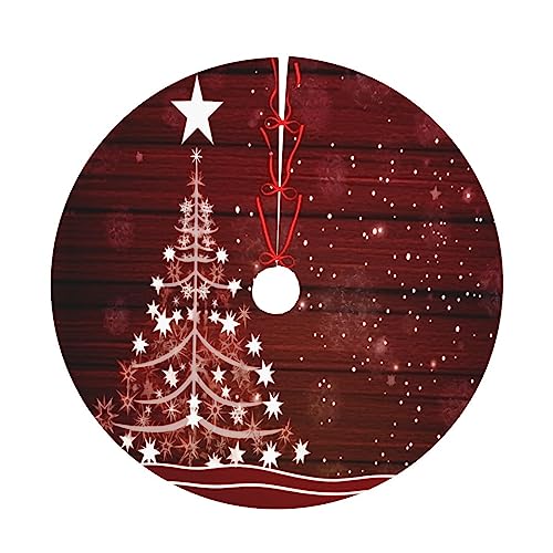 Merry Christmas Tree Winter Snowflake Christmas Tree Skirt Red Christmas Tree Pine Wood Xmas Tree Mat Holiday Party Decorations 36 Inch #TOP5