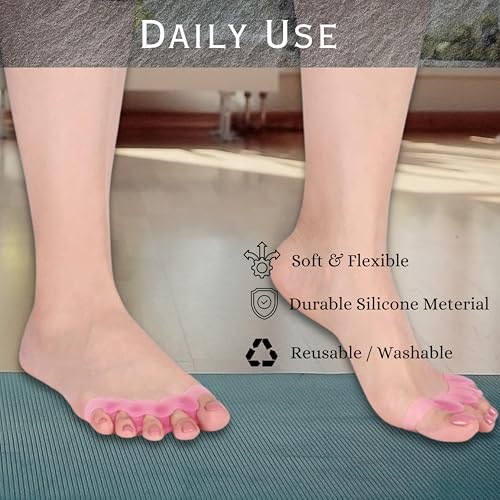 Image of Wonder Care Silicone Toe Separator For Feet Gel Pads Big Toe Corrector Bunion Straightener Yoga Stretcher Hammer Bunion [Pink,Pair of 3-6 Pieces]