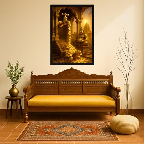 Image of DIVARTH Vastu Money Tap Frame - Gold Coin Flow Painting for Living Room, Home, Office Decor - West Wall Wealth Attraction & Positive Energy - 10x13 Inch (Black)