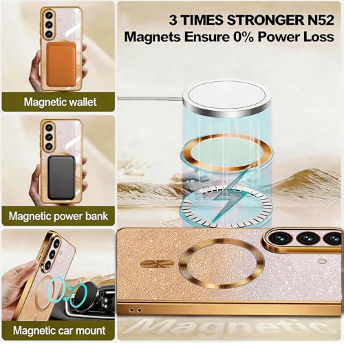 Image of Misscase for Samsung Galaxy S26 Case Compatible with MagSafe,Built-in Camera Lens Protector Full Protection Soft TPU Anti-Scratch Anti-Fingerprint Magnetic Glitter Slim Case Cover Gold