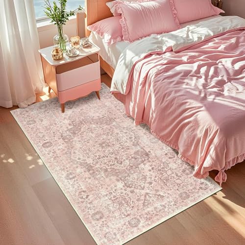 TUKDAK Vintage Runner Rugs for Hallway 80x150cm, Pink Boho Non-Slip Hallway Runner Rug, Washable Low Pile Floor Carpet for Entryway, Hall Carpet for Kitchen Bathroom Bedroom Doorway Laundry - Image 6