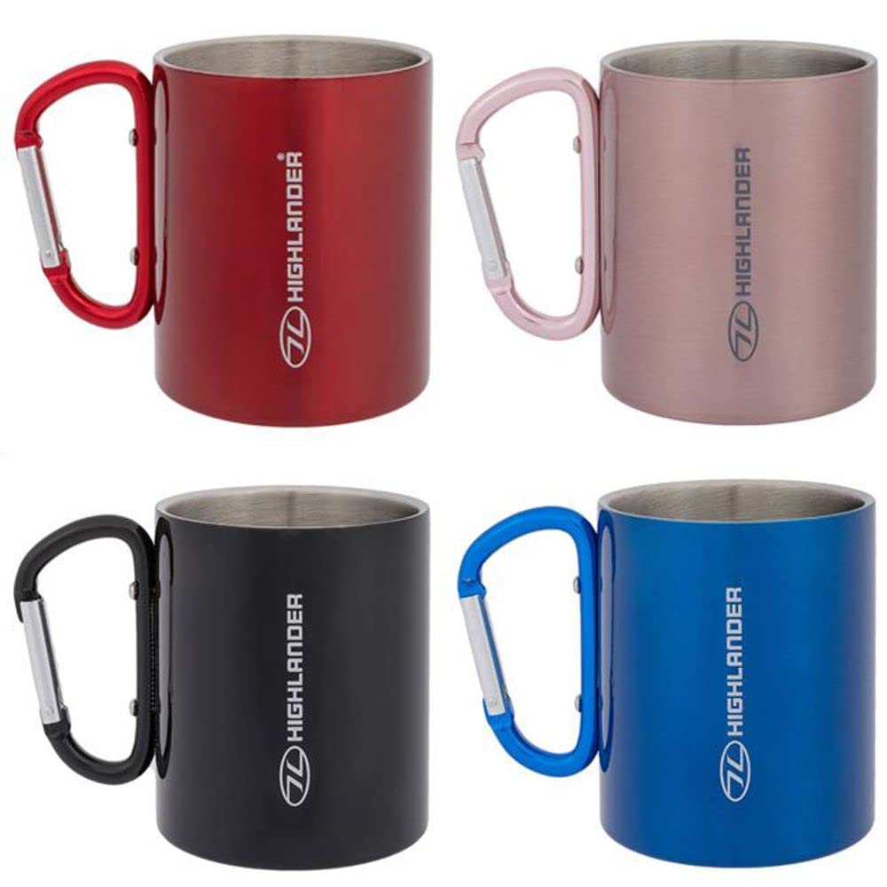 Highlander KARABINER Cup Stainless Steel Camping Mug 300ml with Carabiner Handle, Lightweight 300g for Hikers Wild Camping Backpacking. (Black)