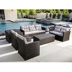 7seatpatiofurnituresetspewickerconversationsetsrattanallweatheroutdoorsectionalsofasetwithstorageboxcoffeetableandcushionsforpatiolawngardenbistroyardpoolbackyard Urban Country Home Decor 7 seat patio furniture sets pe wicker conversation sets rattan all weather outdoor sectional sofa set with storage box coffee table and cushions for patio lawn garden bistro yard pool backyard urban country home decor