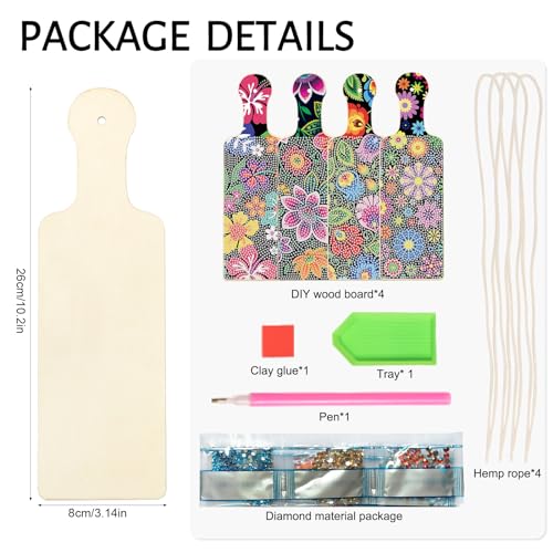 Image of 4 Pcs Diamond Art Painting Tray Board for Adults, DIY Crystal Rhinestones Diamond Art Board for Dining Table, Dessert Display Indoor Kitchen Dining Table Decoration New Year Gift (Flower Pattern)