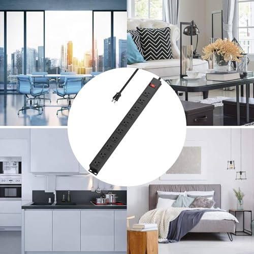 Image of 10 Outlet Metal Power Strip,8FT Long Extension Cord Heavy Duty for Kitchen,Office,School,Commercial,Workshop,Industrial,ETL Certified and Listed Socket,1825W /125V /15A,Black(8FT)
