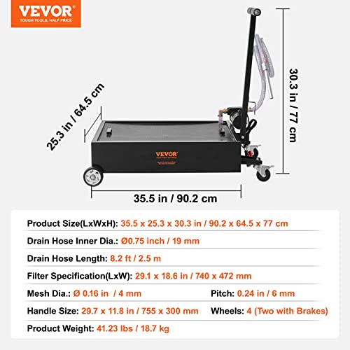 Vevor Low Profile Oil Drain Pan, 15 Gallon Oil Drain Pan With Pump, Oil Change Pan With 180W Electric Pump, 8.2Ft Hose & Folding Handle, Rolling Oil Drain Cart For Trucks, Buses, Rvs #TOP6