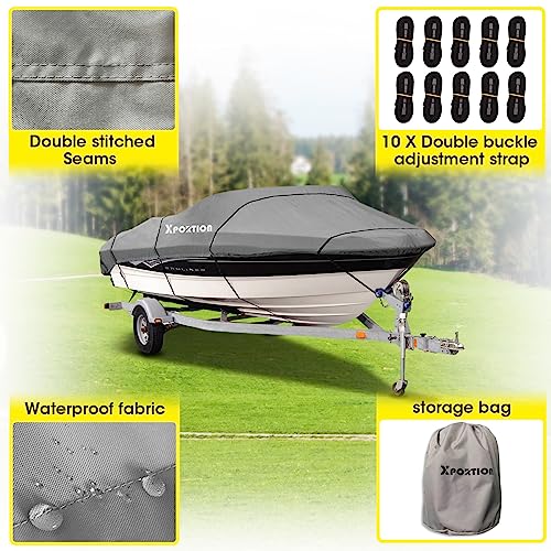 Xportion Boat Cover, 20'-22' Universal Boat Cover, Heavy Duty 600D Marine Grade Polyester Waterproof Boat Cover, Fits V-Hull, Runabout Boat Cover, Tri-Hull #TOP1