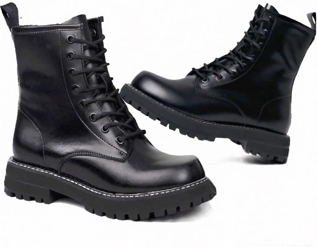Leather Round Toe Lace up combat boots for women