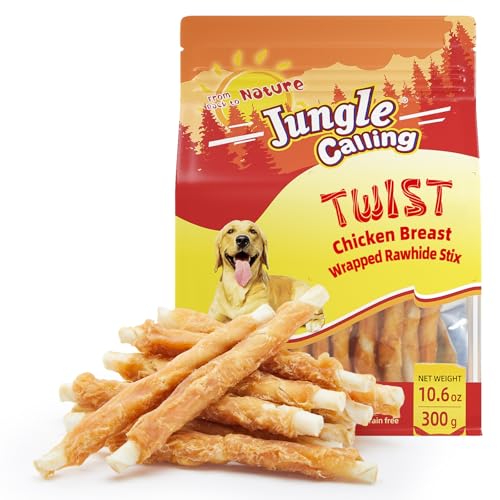 Jungle Calling Dog Treats, Chicken Wrapped Rawhide Sticks for Dogs, Grain-Free Natural Small Dogs Training Treats, Pet Chew Snacks,10.6 oz