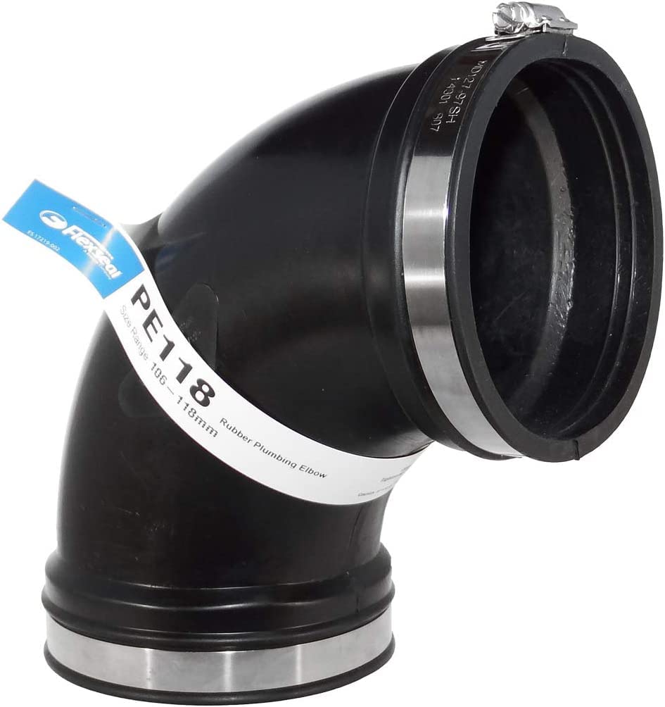 Fernco PE118 Elbow - 106-118mm EPDM Flexible Rubber Boot Plumbing Coupling Pipe Connector