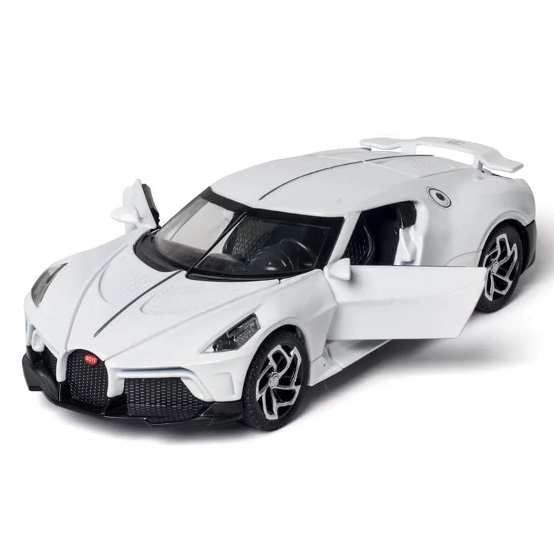 Image of Alloy Metal Pull Back Die-cast Car 1:32 Bugatti LA Voiture Noire Diecast Metal Pullback Toy car with Openable Doors & Light, Music Boys Gifts Toys for Kids【 White】