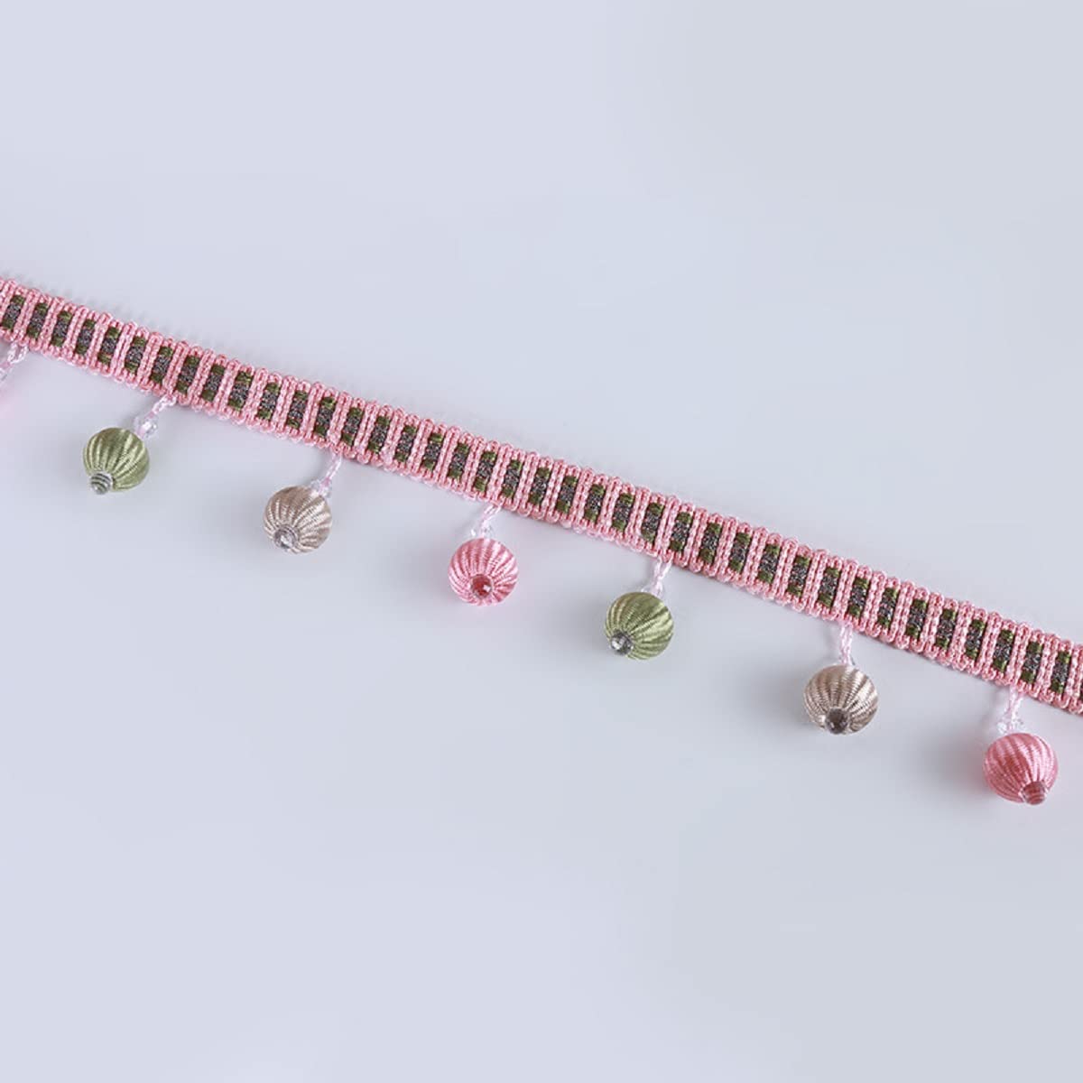 Yalulu 4 Yards Braided Beads Hanging Ball Tassel Fringing Trimmings Applique Fringe Trim Ribbon Band Curtain Table Wedding Decorated (Pink)