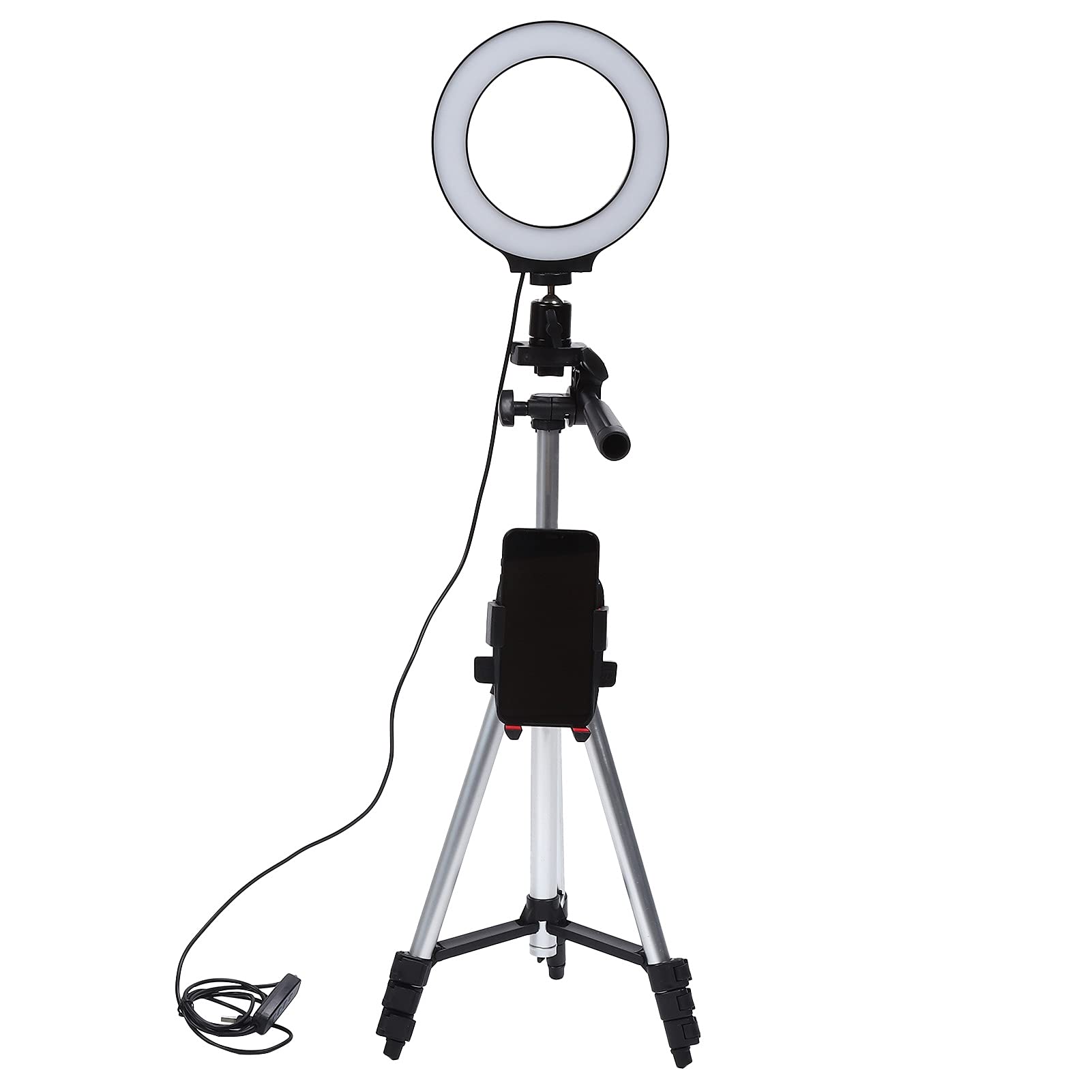 Anello Luminoso a LED Dimmerabile con Treppiedi per Studio Video di Trucco, Lega di Alluminio, Diametro Anello di 6,2 Pollici, Alimentato Tramite USB per Lampada da Scrivania o da Terra