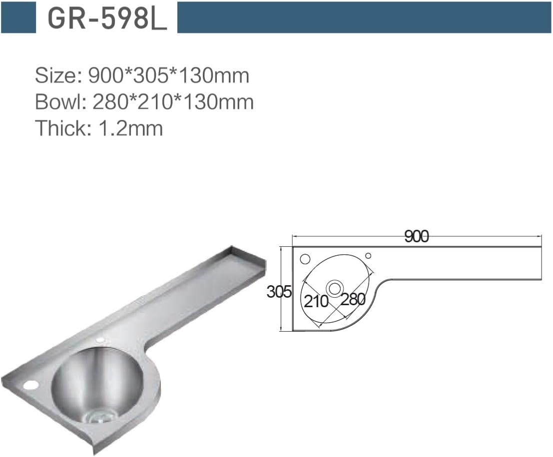 JZ Marine RV Stainless Steel Hand Wash Basin Corner Sink 900x305x130mm GR-598L