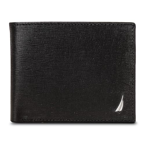 Image of Nautica Men's Bifold Leather Wallet | RFID Blocking | ID Window | Card Slots | Organization | Durable | Stylish