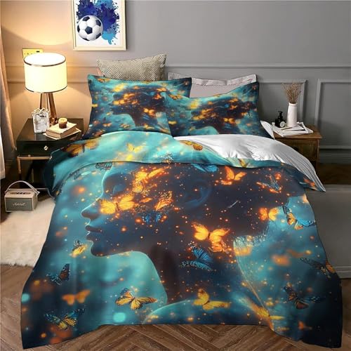 Housse de Couette Papillon 135x200 Parure de Lit Microfibre 3D