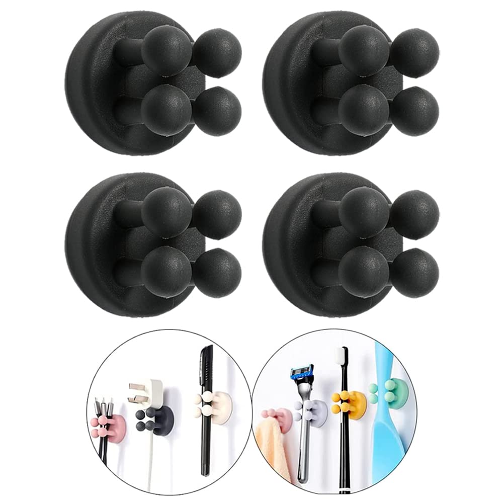 Silicone Toothbrush Holders - 4 Pcs Razor Hooks Adhesive Wall Mounted for Hanging Towel Key Plug Cable, Utility Decor Stick to Dorm Room Essentials Function for Kitchen Bathroom Home Office