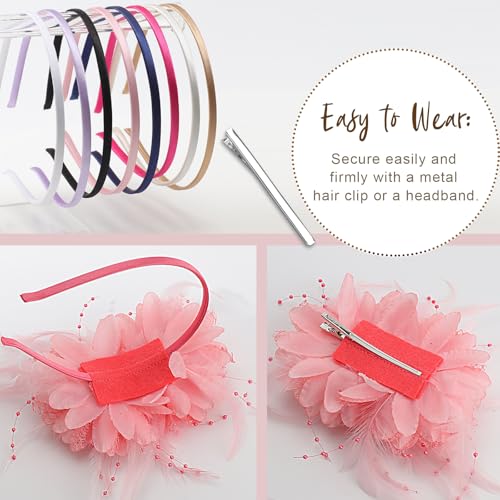 Image of DRESHOW Womens Fascinators Hats Tea Party Hats for Women Pearl Lace Feather Hat Vintage Derby Hats for Wedding Cocktail