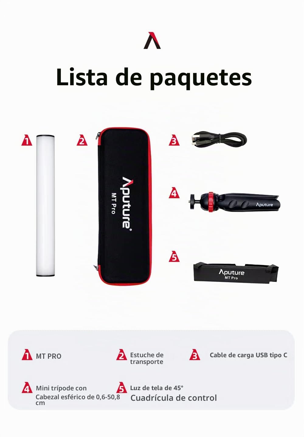 [Primera Luz de Píxeles] Aputure MT Pro - Mini Tubo de Luz con Salida a Todo Color, 2,000-10,000K Barra de Luz con 36 RGB-WW Pixels LEDs, Soporte DMX, Efectos y Controles para Fotografía y Videografía
