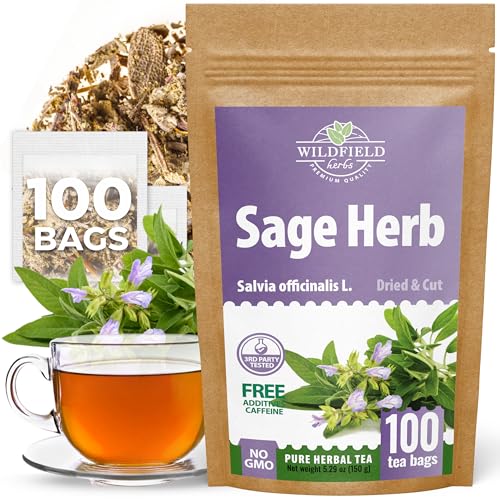Image of 100 Bags Dried Sage Herb Herbs Tea (Salvia officinalis) - 100 count Tea Bags Sage Herbal Tea