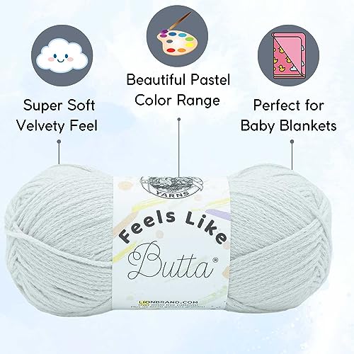 Image of Lion Brand Yarn Feels Like Butta 215-99 Rainy Day | 3 Skeins, Same Dye Lot, Project Bag, CYC #4 Worsted, 100% Polyester, Ideal for Crochet, Knitting Baby Blankets, Amigurumi