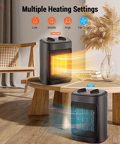 KopBeau Space Heater for Indoor Use, 1500W Electric Portable Heater with Adjustable Thermostat, Compact Ceramic Room Heater with 4 Modes, Tip-Over & Overheat Protection, Safe for Office & Home - Image 4