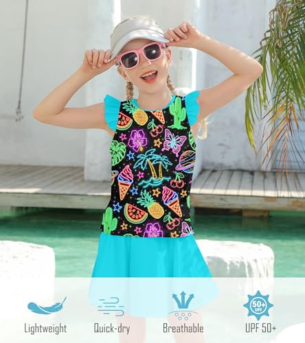 Image of Girls Swimsuit 2 Piece Ruffle Bathing Suit UPF 50+ Tankini Swimsuit Skirt with Lining Size 3-10