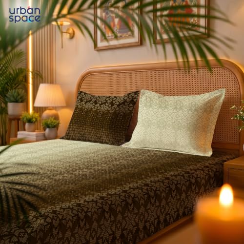 Image of Urban Space Serene 300TC 100% Cotton King Size Bedsheet, Panel Design Super Soft Bed Sheet for King Size Bed, King bedsheet with 2 Pillow Covers (108 inch x 108 inch, Sun&Sand Brown)