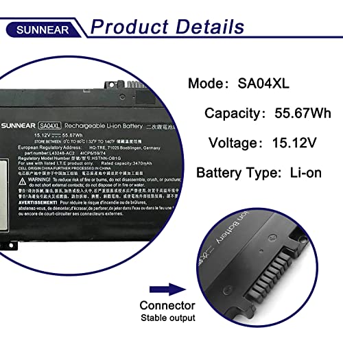 Image of SA04XL L43267-005 n55629-005 Laptop Battery Replacement for HP Envy X360 15-DR 15-DS 15-dr1xxx 15m-ds0011dx 15m-dr0012dx 15t-dr100 17t-cg100 17-cg100 Series L43248-541 L43248-AC2 HSTNN-OB1G 55.67Wh