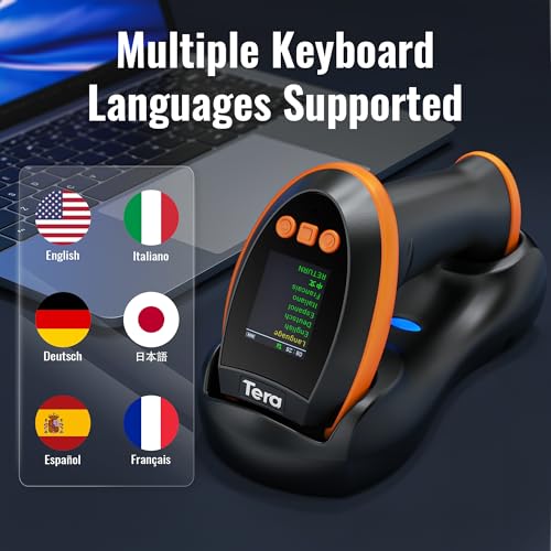 Tera 1D 2D QR Barcode-Scanner mit digitalem Einstellungsbildschirm & Tastenfeld Schnellscan funktioniert mit Bluetooth 2.4G Drahtlos & USB-Kabelverbindung deutsche Anleitung HW0009