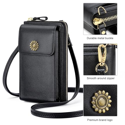 Image of RONSIN Small Crossbody Bags for Women, RFID Blocking Cell Phone Purse Vegan Leather Phone Bag Wallet Purses Travel Black