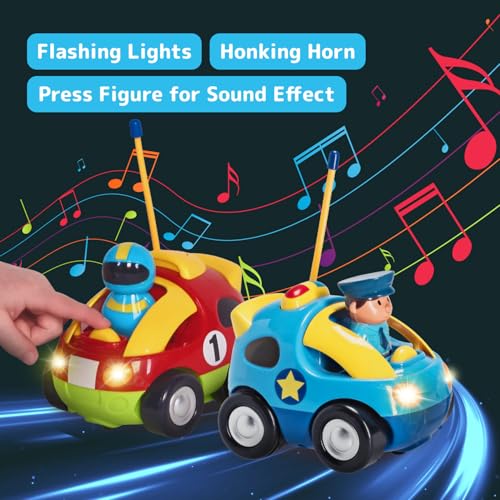 image for Prextex 2 Pack Cartoon Remote Control Cars for Toddlers - Police Car a