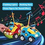 Prextex 2 Pack Cartoon Remote Control Cars for Toddlers - Police Car and Race Car with Steering Wheel Controllers and Lights - Different Frequencies So Both Can Race Together - Toddler Gift 18+ Months - Image 4