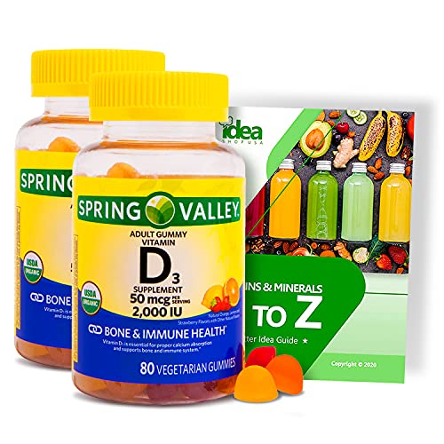 Idea Shop USA Spring Valley Vitamin D3 Gummy, 2000 IU, 80 Ct + â€œVitamins & Minerals - A to Z - Better Idea Guide â€ (2 Pack 160 Ct), 2 Pack - 160 vegetarian gummies