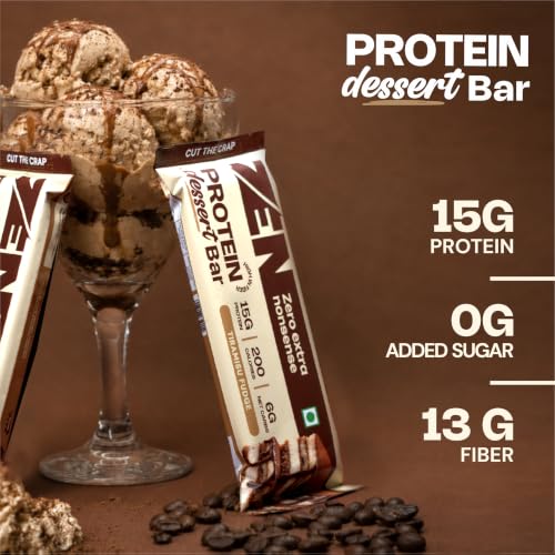 Image of ZEN Protein Dessert Bar Tiramisu Fudge Pack of 6 (50g Each) | 15g Protein, 13 gram Fiber, 200 Calories, 6g Net Carbs | No Added Sugar | No Palm Oil | Healthy Snack
