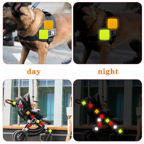 Image of Ymapinc 40PCS Square Reflective Warning Stickers - Fluorescent Yellow-Green, Yellow, Red, White, Waterproof PVC Safety Decals for Bike, Helmet and Vehicles