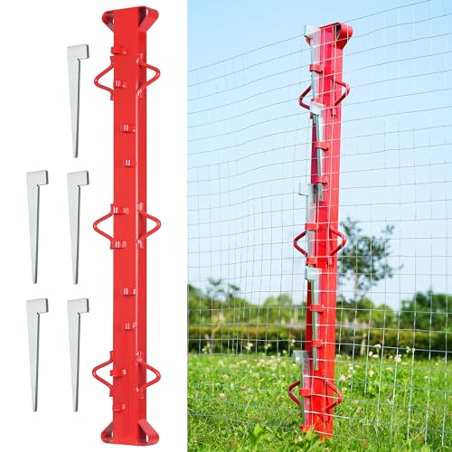 AOPEC 4ft Woven Wire Fence Stretcher Bar with 5 Wedges Heavy-Duty Carbon Steel Fence Stretcher Tool Wire Puller Red Anti-Corrosion Coating 4.4ft Length Ideal for Farms Ranches & Outdoor Fencing