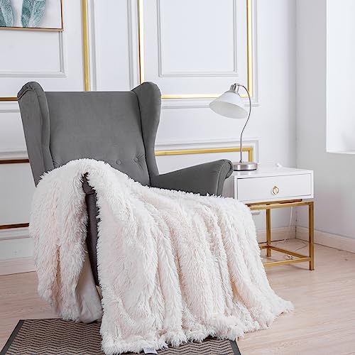 YUSOKI Twin Size Faux Fur Throw Blanket(Cream White,60" x 80"),Whithout Pillows,Winter Lightweight Plush Fuzzy Soft Cozy Microfiber Comfy Bed Blanket for Women Kids Girls Couch Sofa Washable