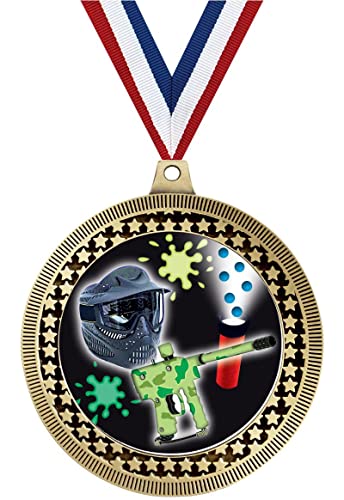 2.75" Paintball Medal Awards, Gold Vega Paintball Team Trophy Awards Includes Free Neck Ribbon 20 Pack Prime