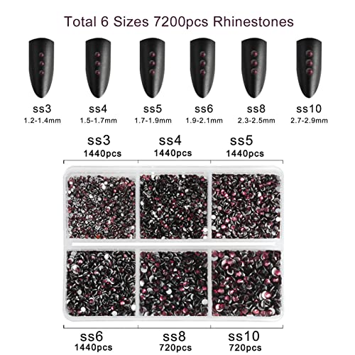 Image of Beadsland 7200pcs Flatback Rhinestones,Burgundy Rhinestone Nail Gems Round Crystal Rhinestones for Crafts,Mixed 6 Sizes with Wax Pencil Kit, SS3-SS10,Amethyst | Glass Nail Gems, Round Crystal, With Wax Pencil Kit, SS3-SS10, Burgundy