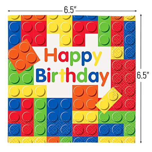 Image of Bold & Bright Building Blocks Birthday Luncheon Napkins (Pack of 16) - Sturdy & Stylish Design - Perfect Party Essential for Lovers