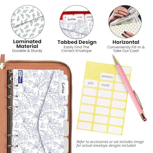 Image of Three Way Cut Cash Envelope Wallet Brown All in One Budget System RFID Blocking with 12x Tabbed Envelopes 12x Monthly Budget Cards 1x Yearly Budget Planner Sheet Complete Money Organizer Set