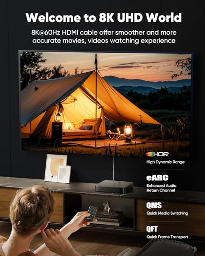 Capshi 6.6ft 8K 4K@120Hz HDMI Cable 2.1, 48Gbps High Speed Cord for PS5/4, TV, Gaming Console, Monitor, 8K@60Hz, 2K@240Hz, 144Hz, Support HDR, eARC, DTS:X, HDCP 2.2 & 2.3, Braided, Grey - Thumbnail 2