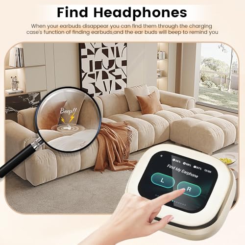 Image of Wireless Earbuds, Bluetooth 5.4 Headphones in Ear with Smart Touchscreen Case, ANC Noise Cancelling Ear Buds, 60H Playtime for Sports & Working, Bass Stereo Sound for iPhone /Android (Beige)