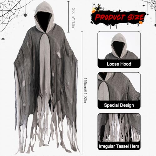 XiLayNeen Cape fantôme d'Halloween Déguisement de Fantôme à Capuche pour Halloween Costume de Sorcier Cape Médiévale Effrayante Pour Carnaval,Mascarade,Cosplay Party – vue 2
