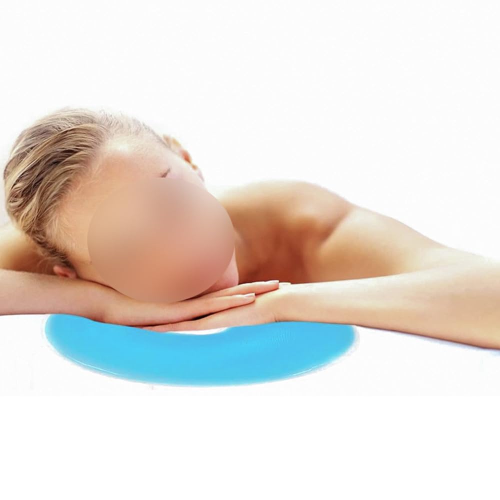 Silicon U-Shape SPA Pillow Gel Face Pad Cojín de Masaje para Cama de Belleza - Azul, 31 x 26 cm