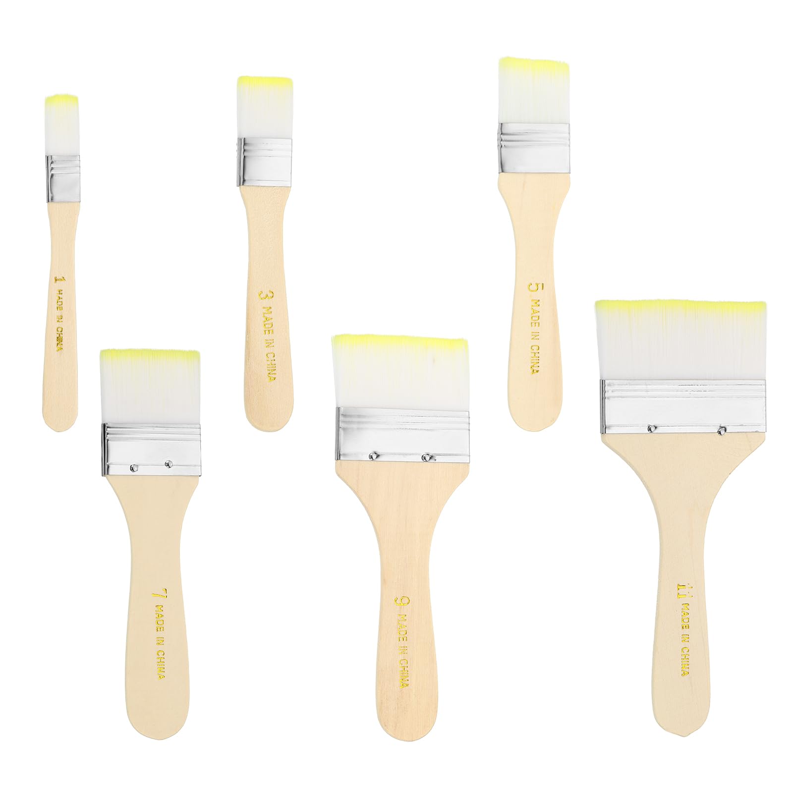 PATIKIL 6 Pcs Paint Brush Set, 133/143/150/156/160/175mm Nylon Bristle Flat Brushes with Wooden Handle DIY Art Painting Supplies for Acrylic Oil Watercolor Painting Wall Door, Yellow/White
