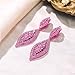 Flyonce Hot Pink Rhinestone Clip On Earrings for Women, Fuchsia Crystal Wedding Bridal Clip-on Drop Dangle Earring for Non Pierced Ears